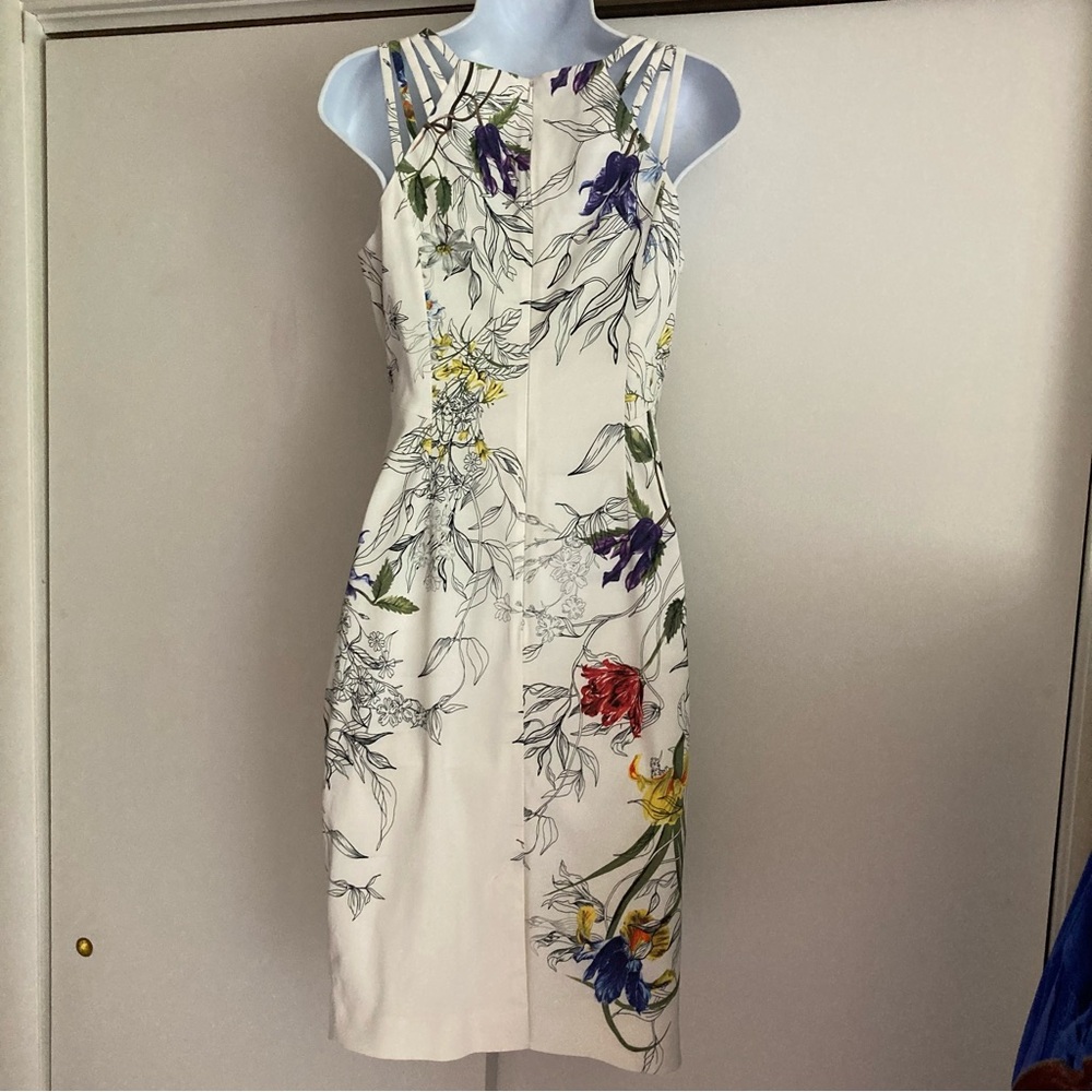 Karen Millen The Atelier White Hand-Painted Floral Print Strappy Sheath Dress, 8 - Picture 10 of 16